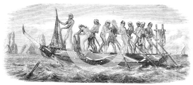 Scenes in Japan: a Japanese whaling-boat, 1864. Creator: Unknown.