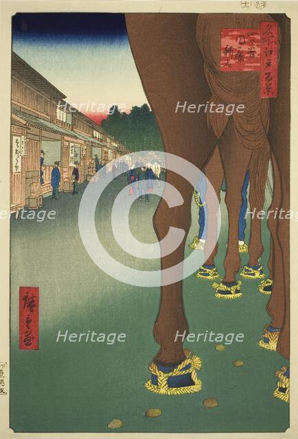 Naito Shinjuku at Yotsuya (Yotsuya Naito Shinjuku), from the series “One Hundred Famous..., 1857. Creator: Ando Hiroshige.