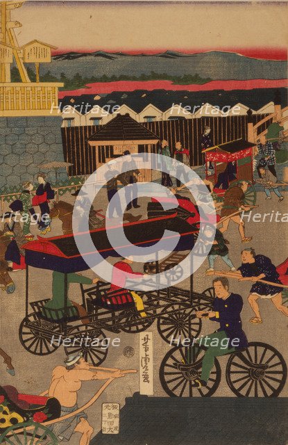 Flourishing Nihonbashi section of Tokyo. (Tokyo Nihonbashi han ei no zu) Triptych. Artist: Yoshitora, Utagawa (active 1850-1880)