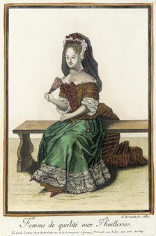 Recueil des modes de la cour de France, 'Femme de Qualité aux Thuilleries', 1687. Creator: Nicolas Arnoult.
