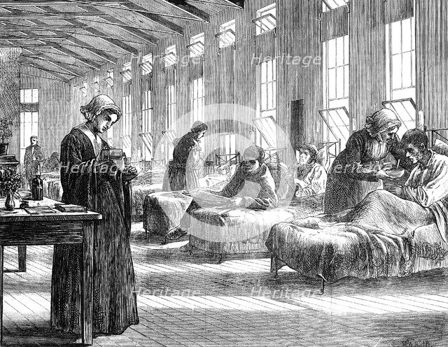 Ward in the Hampstead Smallpox Hospital, 1871. Artist: Unknown