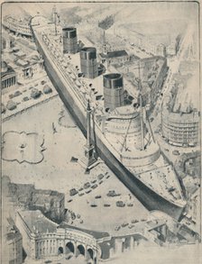 'The Queen Mary In Relation To Trafalgar Square, London', 1936. Artist: Unknown.