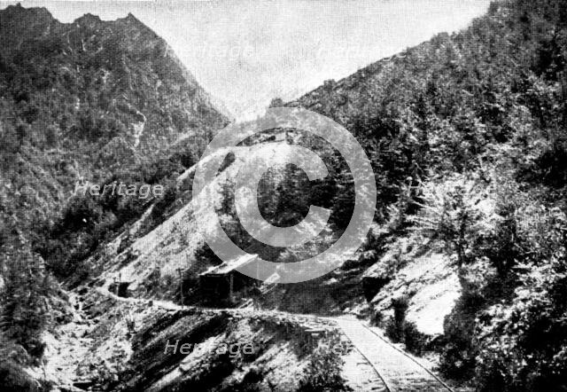 Mining in New Zealand - Achilles Gold-Fields, Limited: tramway...into side of mountains..., 1895. Creator: George Meisenbach.