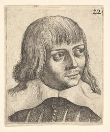 Head of a young man, turned slightly to right, 1625-77. Creator: Wenceslaus Hollar.