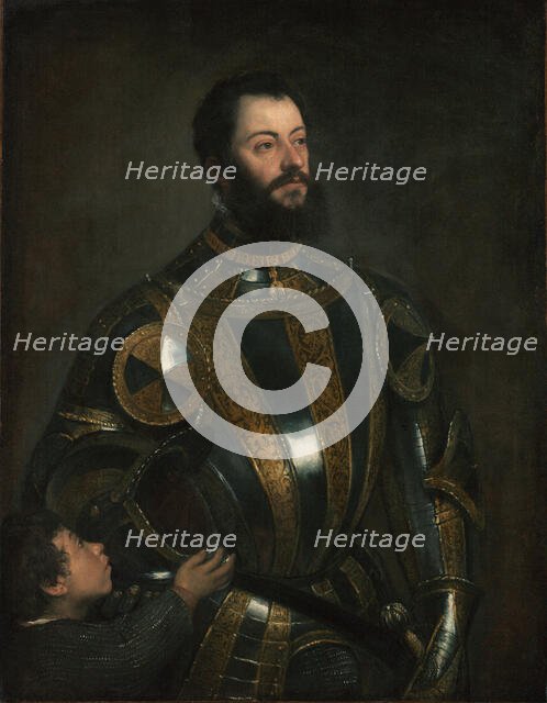 Portrait of Alfonso d'Avalos, Marchese del Vasto, in Armor with a Page, probably Jan-Feb 1533. Creator: Titian.