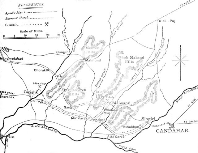 'Plan of General Burrows' March to the Helmund (July 4-29, 1880)', c1880. Artist: Unknown.