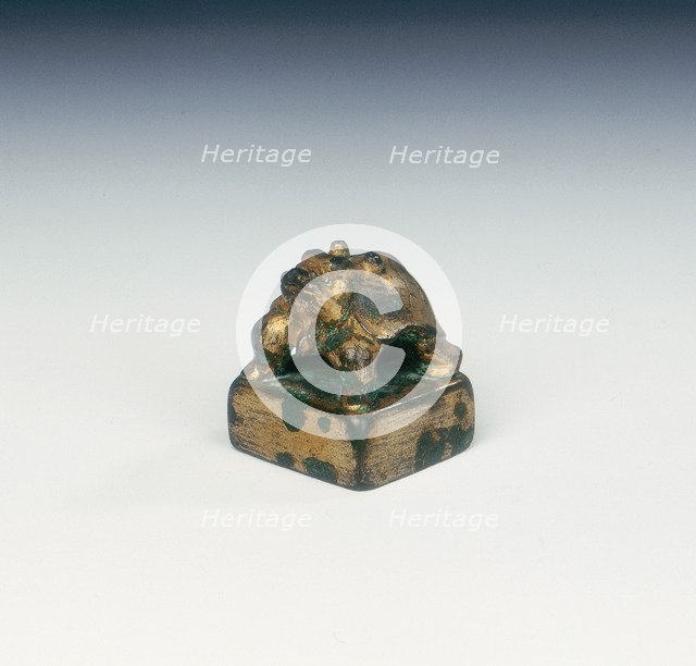 Gilt bronze seal with dragon-headed tortoise finial, Six Dynasties period, China, 220-581. Artist: Unknown