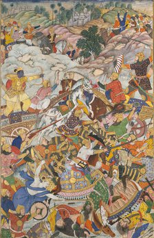 Krishna and Balarama Fighting the Enemy, Folio from a Harivamsa (The Legend of Hari..., c1590-95. Creator: Unknown.