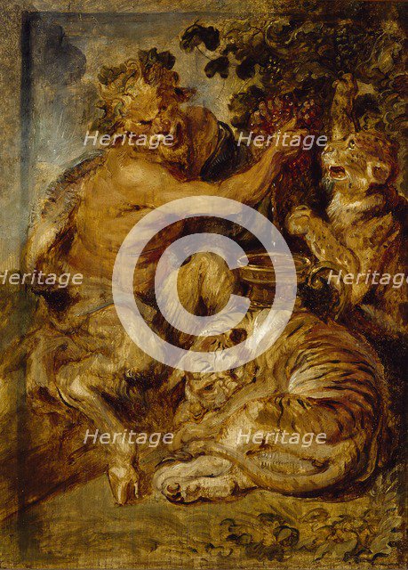 A Satyr pressing Grapes with a Tiger and Leopard, c1618.