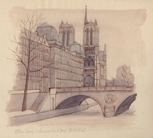 'Notre Dame Cathedral and Pont St-Michel', 1951. Creator: Shirley Markham.