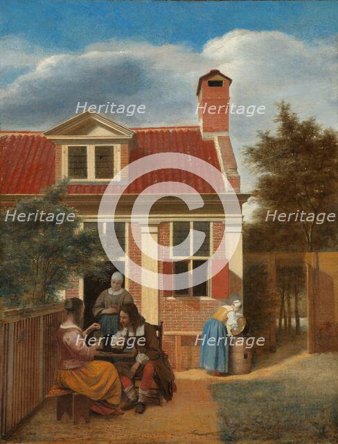 Figures in a Courtyard behind a House, c.1663-c.1665. Creator: Pieter de Hooch.