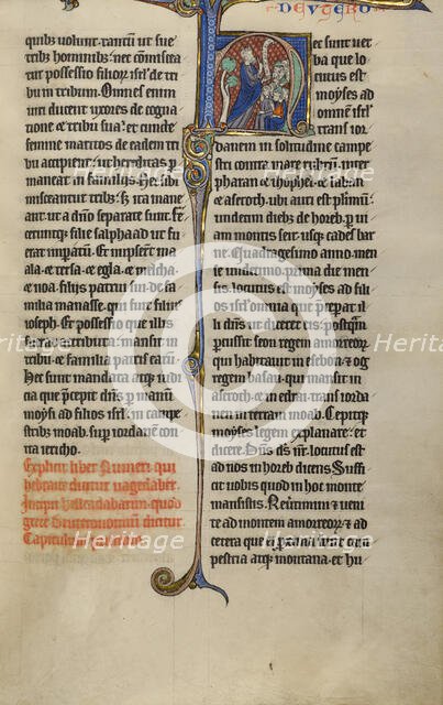 Initial H: Moses Speaking to the Israelites; Marquette Bible, about 1270. Creator: Unknown.