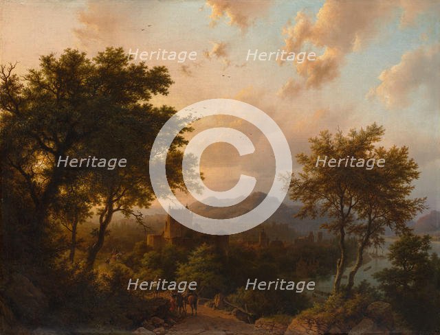 Sunset on the Rhine, 1853. Creator: Barend Cornelis Koekkoek.