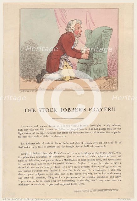 The Stock Jobber's Prayer!!, August 1, 1801., August 1, 1801. Creator: Thomas Rowlandson.