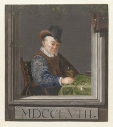 Sitting man with a glass in his hand, 1758. Creator: C.J. Boers.