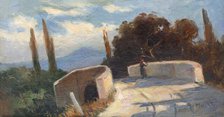 Bridge with cypresses, 1890-1900. Creator: Felicián Moczik.