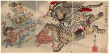 May: Shoki the Demon Queller Riding on a Tiger, Subjugating Goblins, from the series "Of t..., 1887. Creator: Kawanabe Kyosai.
