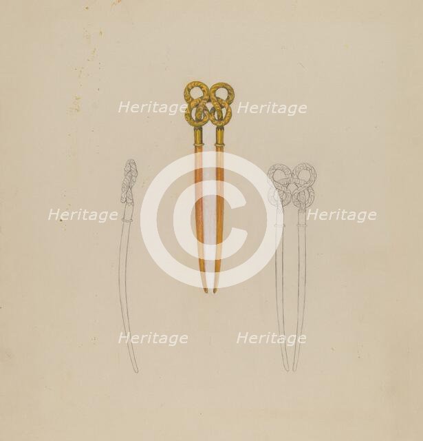 Amber Hairpin, 1935/1942. Creator: Unknown.