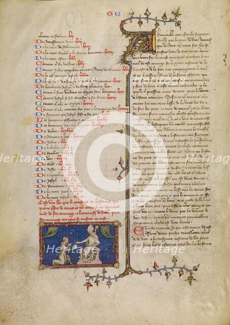 Peter Comestor Presenting a Letter to the Archbishop of Sens, about 1360-1370. Creator: Master of Jean de Mandeville.