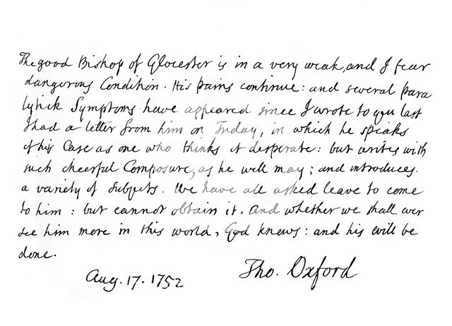 Part of a letter from Thomas Secker, Bishop of Oxford, 17 August 1752, (1840). Artist: Thomas Secker