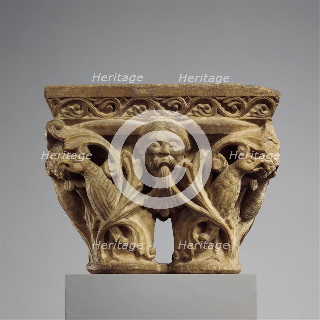 Double Capital with Masks and Birds, French, ca. 1140-60. Creator: Unknown.