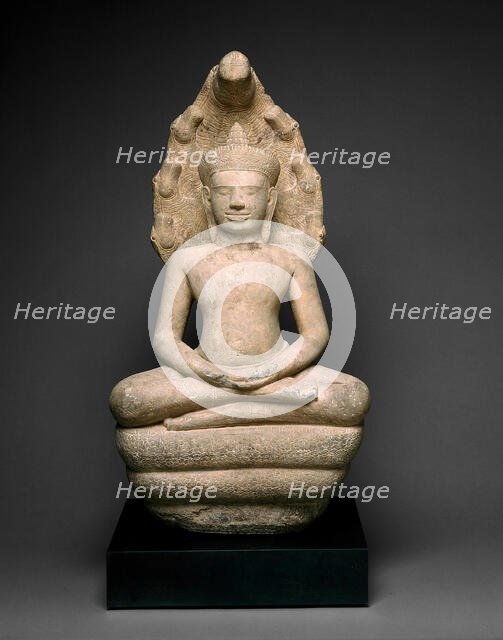 Buddha Enthroned on a Serpent (Naga), Angkor period, 13th century. Creator: Unknown.