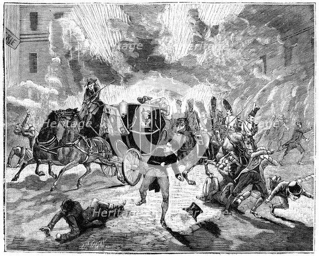 Explosion on the Rue de la Loi, Paris, France, 24th December 1800 (1882-1884). Artist: Unknown