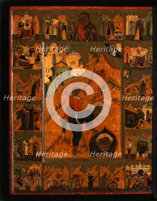 The Beheading of Saint John the Baptist with the Feodorovskaya Mother of God, Early 17th cen.. Artist: Russian icon  