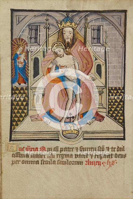 God the Father and Son with the Virgin; Illustrated Vita Christi..., about 1480-1490. Creator: Unknown.