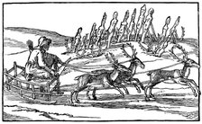 Samoyed travelling on a sleigh pulled by reindeer, late 16th-early 17th century. Artist: Unknown