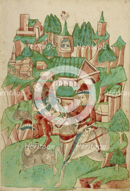 King Avenir Hunting Wild Boar; Barlaam und Josaphat, 1469. Creators: Hans Schilling, Diebolt Lauber.