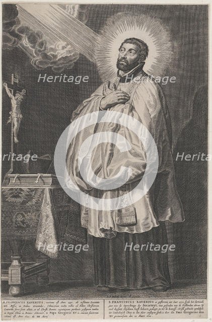 Saint Francis Xavier with a divine light emanating towards him from the upper left, with a..., 1622. Creator: Anon.