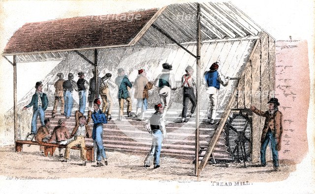 Treadmill at Brixton prison, London, 1827. Artist: Rudolph Ackermann