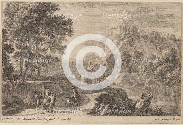 Travelers on Road to Left of a Stream. Creator: Herman van Swanevelt.