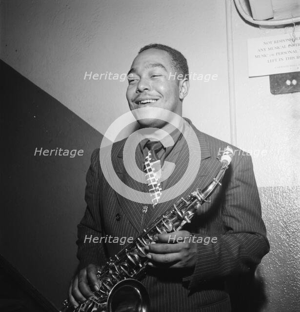 Portrait of Charlie Parker, Carnegie Hall, New York, N.Y., ca. 1947. Creator: William Paul Gottlieb.