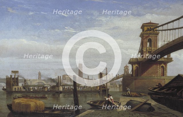 'Hungerford Pier and Footbridge', c1850.                                 Artist: Anon