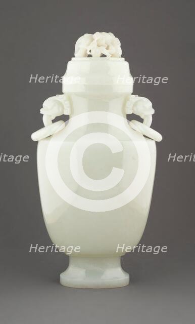 Vase with cover and ring handles, 19th century. Creator: Unknown.
