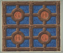 Design for the painted decoration of a coffered ceiling incorporating initials..., 1830-97. Creators: Jules-Edmond-Charles Lachaise, Eugène-Pierre Gourdet.