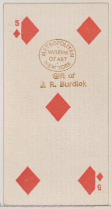 Five Diamonds (red), from the Playing Cards series (N84) for Duke brand cigarettes, 1888., 1888. Creator: Unknown.