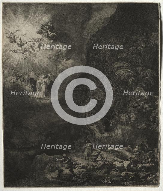 The Angel Appearing to the Shepherds, 1634. Creator: Rembrandt van Rijn (Dutch, 1606-1669).