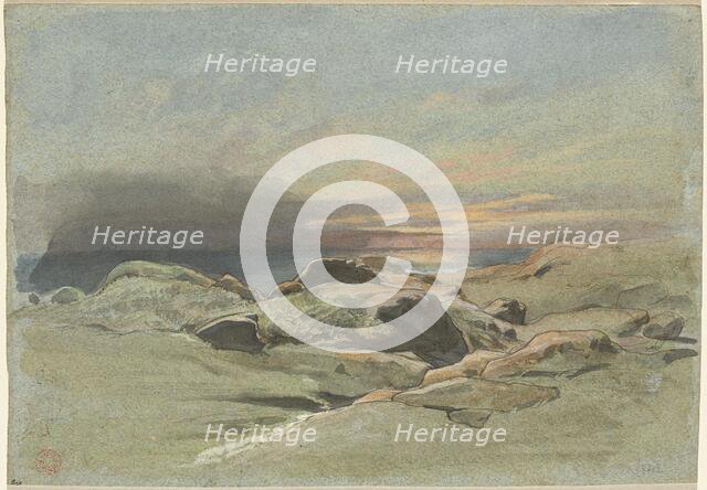 Sunset from a Rocky Coastline, 1842. Creator: Jean Achille Benouville.