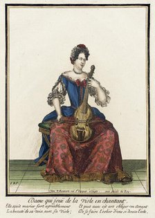 Recueil des modes de la cour de France, 'Dame qui Jouë de la Viole..., between c1682 and c1686. Creator: Nicolas Bonnart.
