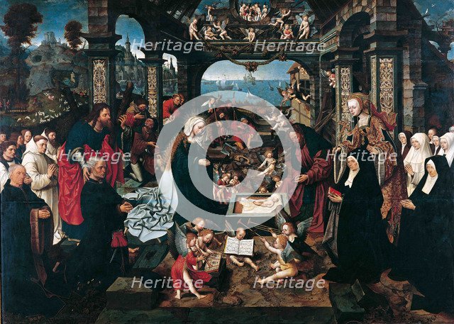 The Adoration of the Christ Child with the Boelen Family. Artist: Cornelisz van Oostsanen, Jacob (ca. 1470-1533)