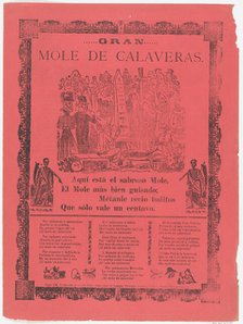 The grand skeleton mole, skeletons eating mole and drinking in a cemetery (Posada); flanke..., 1902. Creators: José Guadalupe Posada, Manuel Manilla.