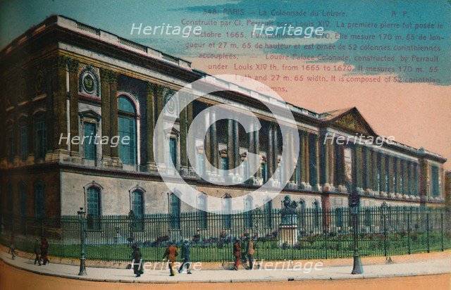 The Louvre Palace colonnade, Paris, c1920. Artist: Unknown.