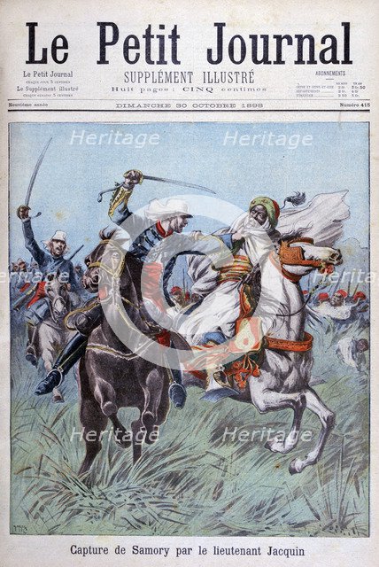 The capture of Toure Samory by Lieutenant Jacquin near Guelemou in 1898.  Artist: Henri Meyer