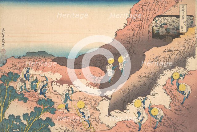 Groups of Mountain Climbers (Shojin tozan), from the series Thirty-six Views of Mou..., ca. 1830-32. Creator: Hokusai.