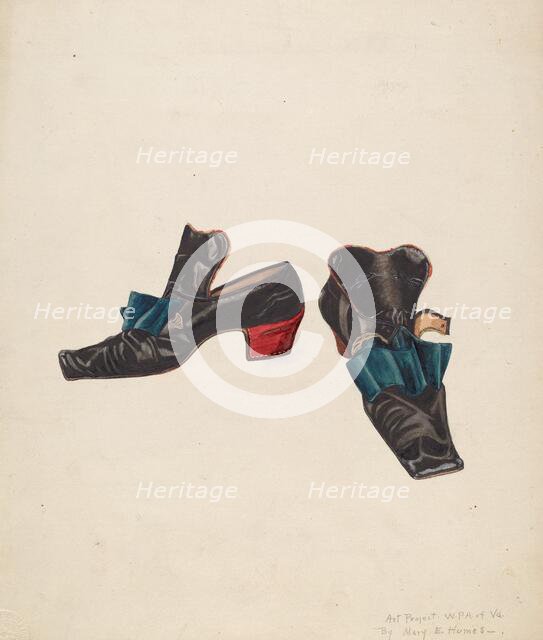 Man's Slippers, 1935/1942. Creator: Mary E Humes.