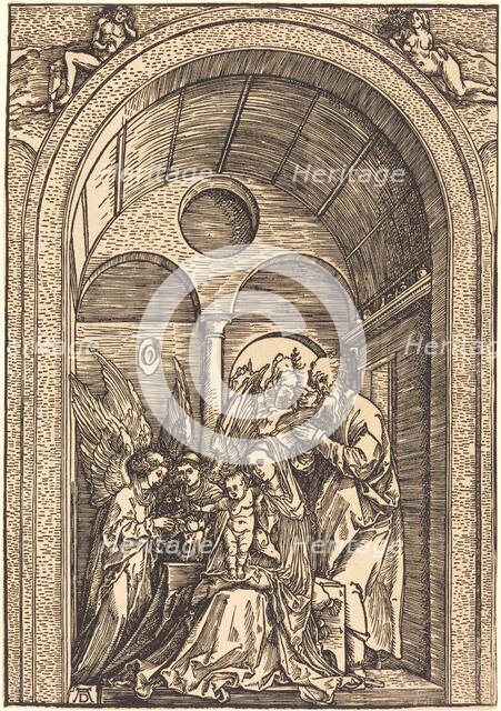 The Holy Family with Two Angels in a Vaulted Hall, c. 1504. Creator: Albrecht Durer.