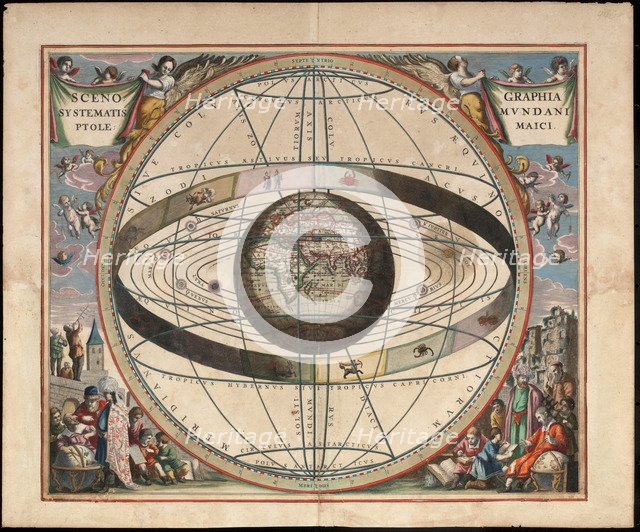 Scenography of the Ptolemaic cosmography (From Andreas Cellarius Harmonia Macrocosmica), c. 1660. Artist: Loon, Johannes van (c. 1611-1686)